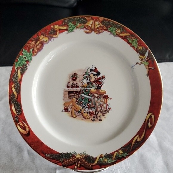 Disney MICKEY Mouse and Pluto Christmas Dinner Plate vtg 90s - Picture 1 of 7